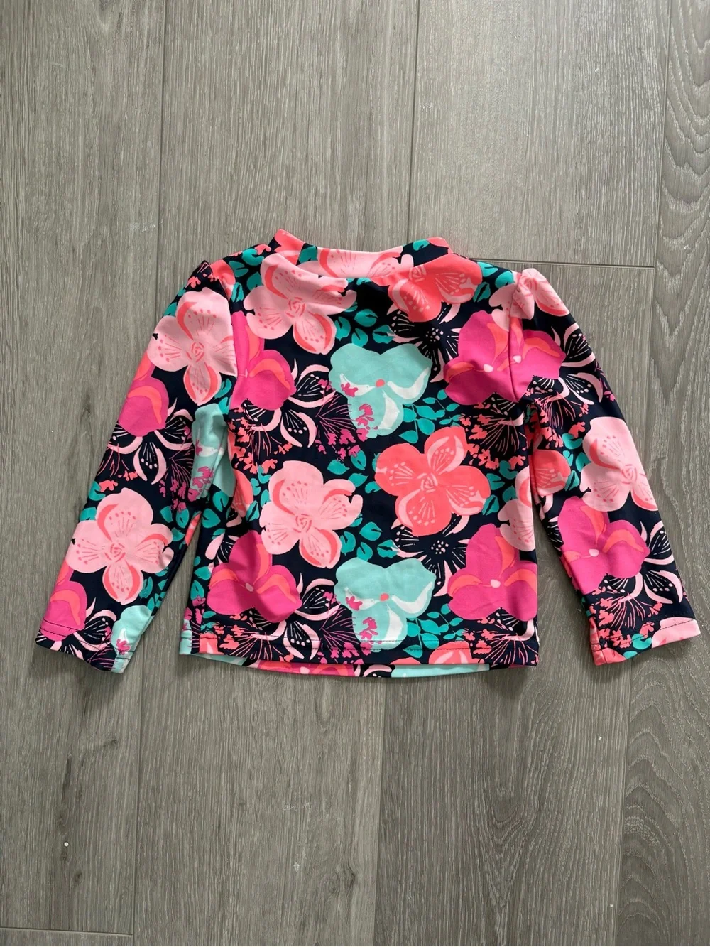 Kids Floral Long Sleeve Rash Guard - Pink & Teal. Size 18 months